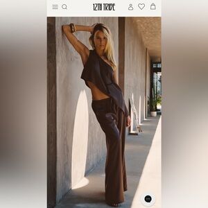 Estelle Espresso Satin Pant and Estelle Espresso Satin One Shoulder Top